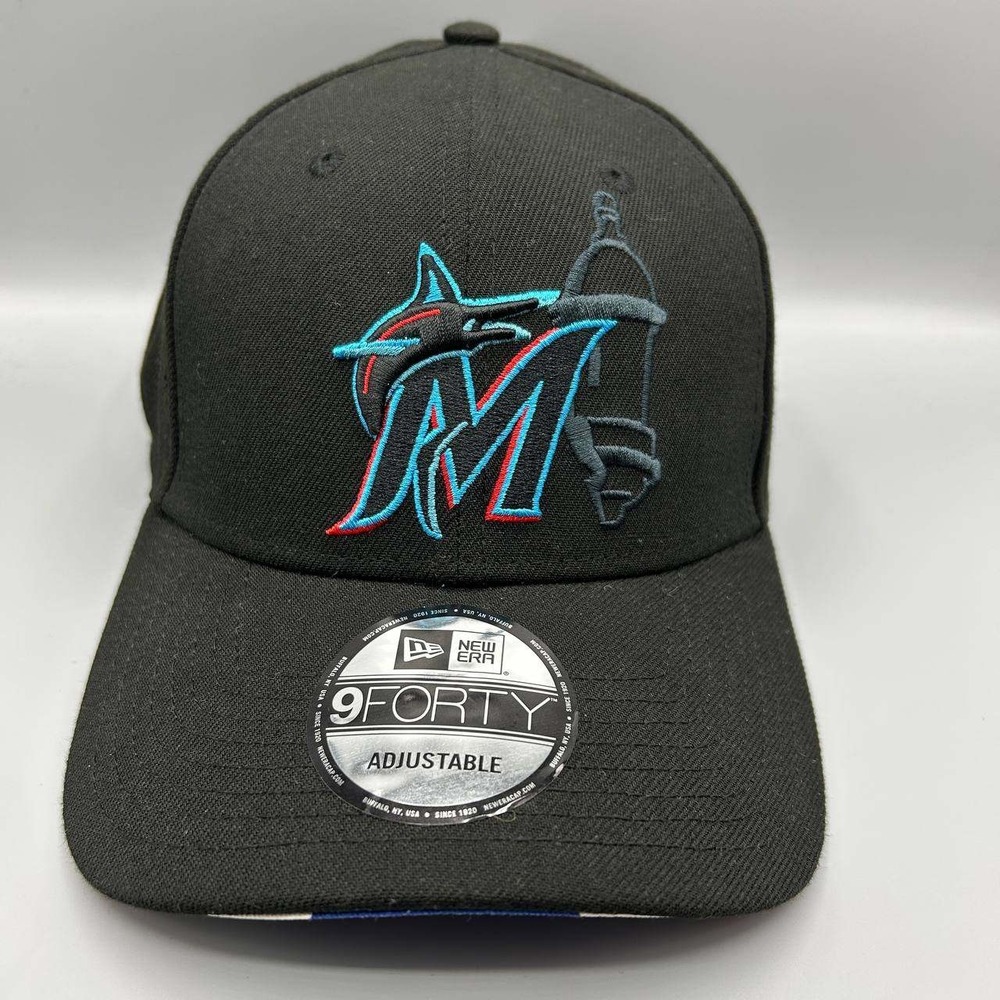 Miami Marlins Hat Men Black Embroidered 9Forty New Era Snap Back Cap